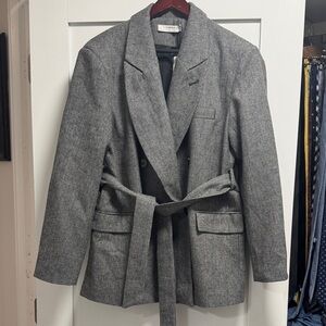Gray Wool Blend Women's Belted Plaid Blazer- SOLD OUT ONLINE